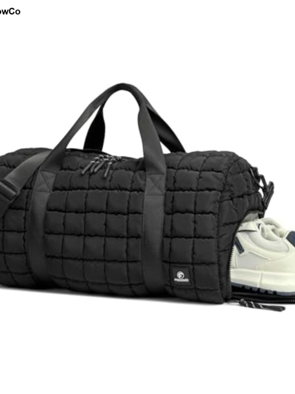 Quilted Puffer Duffel Bag with Shoe Compartment Waterproof Nylon Gym Travel